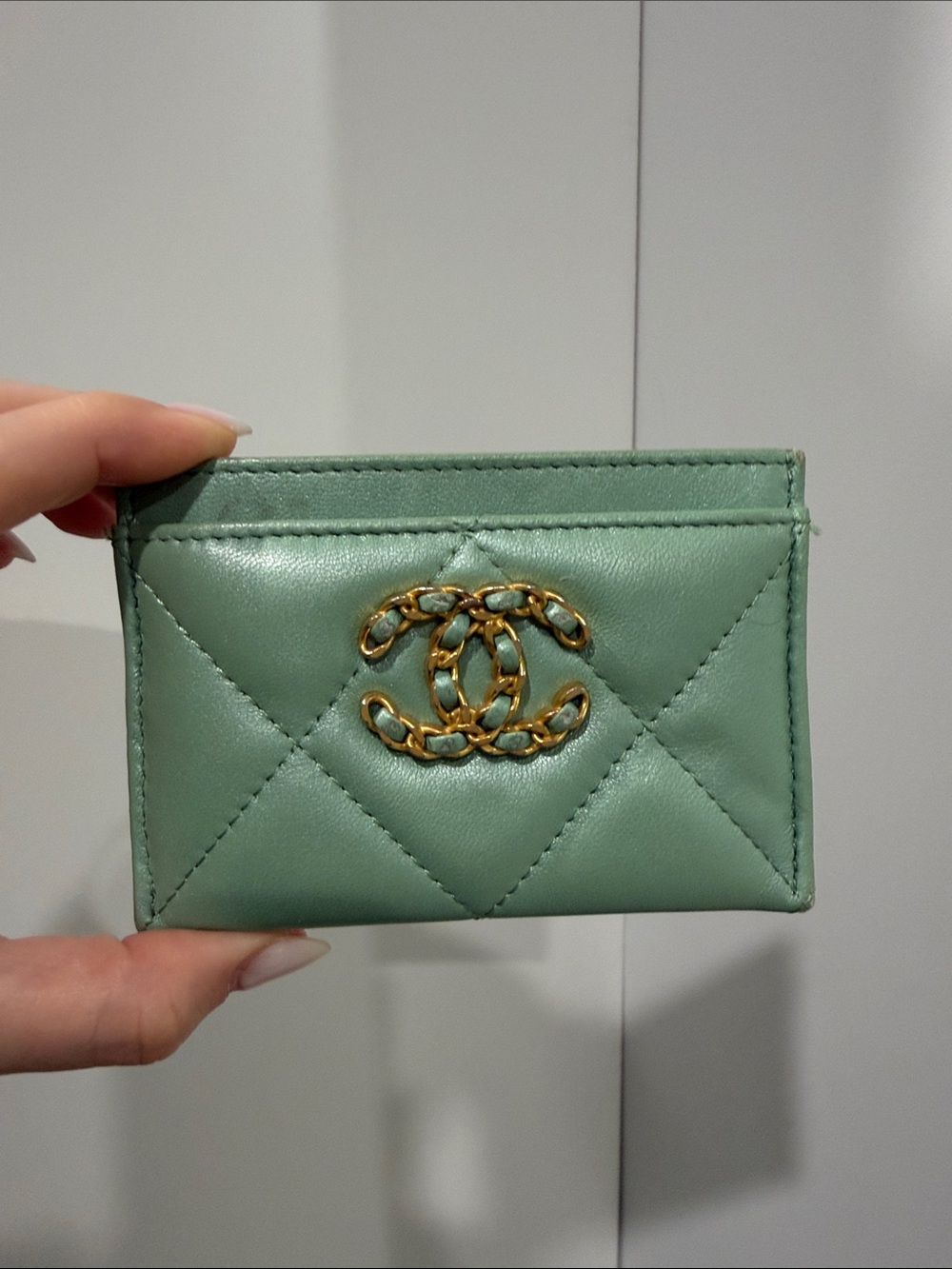 CHANEL Quilted Card Holder in Mint
